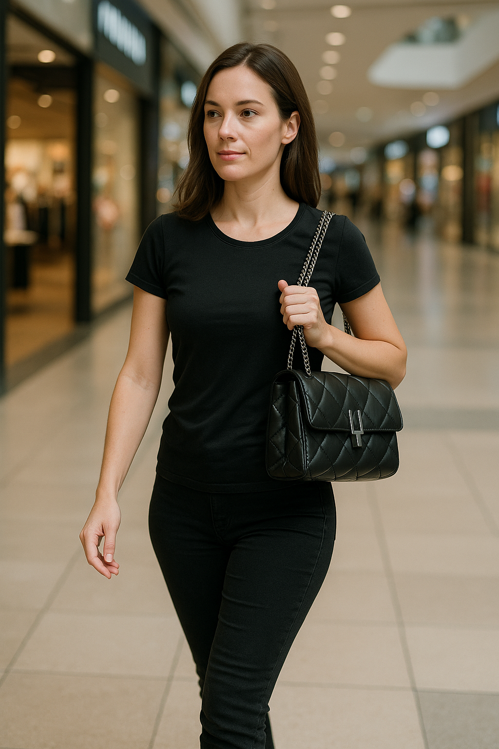 Sac à bandoulière matelassé avec fermeture éclair et chaîne